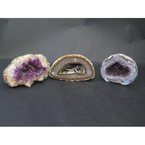 1511 - An Amethyst Crystal Sample (15cm), amethyst geode half and one other