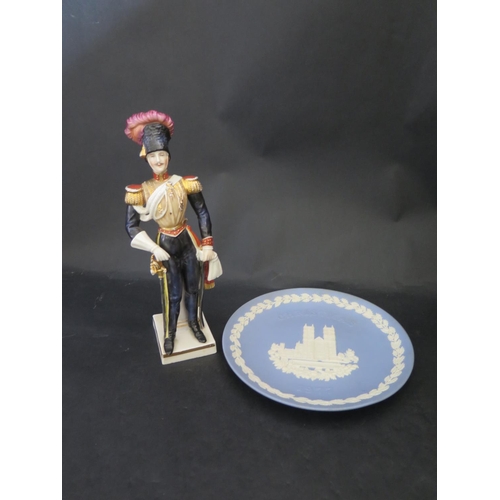 1515 - A Continental Porcelain Model of a Soldier with gold anchor mark (25.5cm) and Wedgwood jasper ware C... 