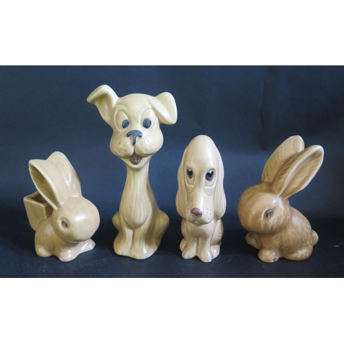 1533 - Two Sylvac Rabbits and Two Dogs (largest 18cm approx.)