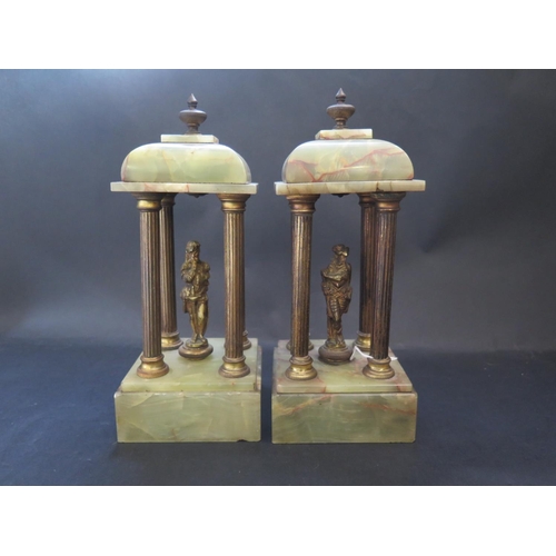 1553 - A Pair of Onyx and Brass Statue Ornaments, 26cm tall. A/F