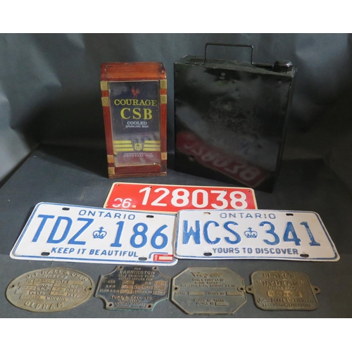 1559 - A COURAGE CSB Bar Top Sign and four old engine plaques including Blake's Hydram, Wayne, Barrington a... 