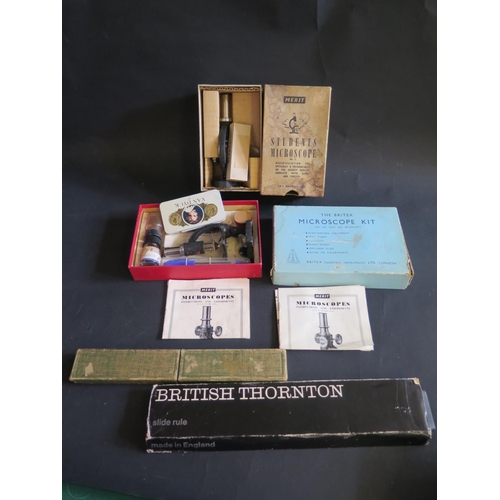 1571 - The BRITEX Microscope Kit, Merit microscope and slide rules