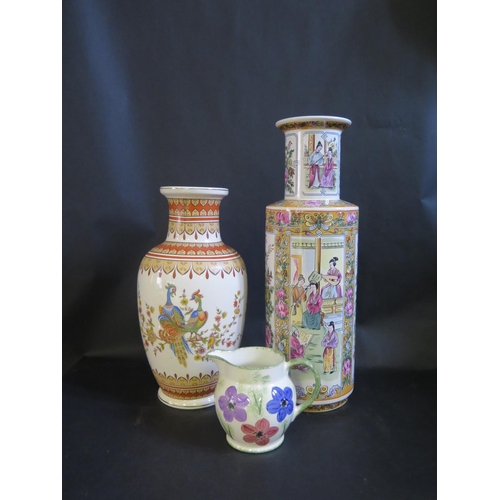 1589 - Two Modern Decorative Vases and a Poole Pottery jug, tallest 46.5cm