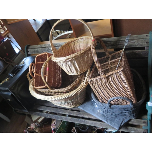 1595 - A Selection of Woven Wicker Baskets, briefcase etc.