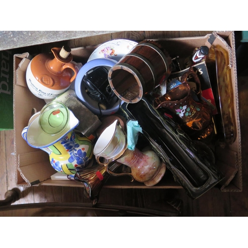 1596 - A Box of Oddments including copper lustre jug, Dartmouth pottery bough pot, Royal Doulton and Bretby... 