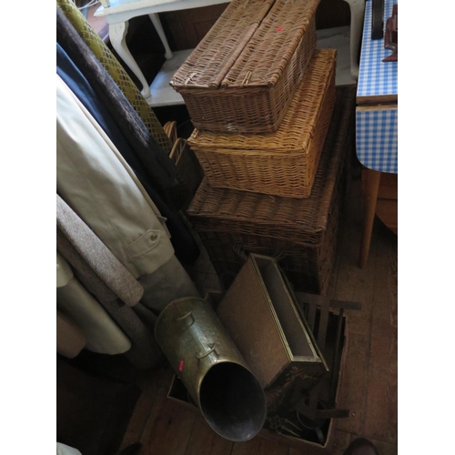 1626 - Three Baskets, distressed writing slope, wooden box and box of oddments