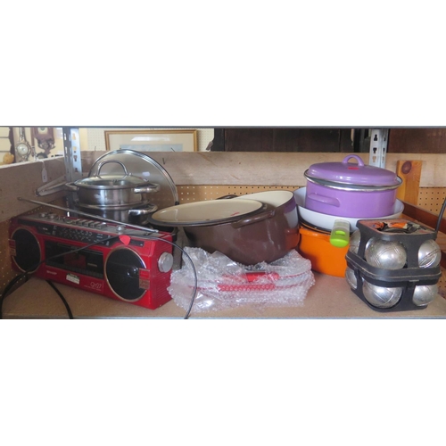 1635 - A Selection of Cookware including Le Creuset, radio etc.