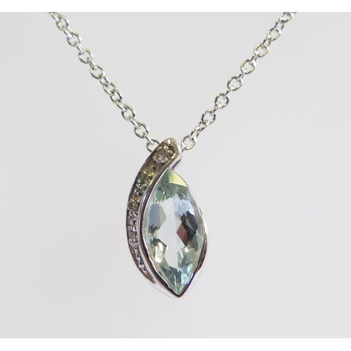 164 - A 9ct White Gold, Aquamarine and Diamond Pendant Necklace, 2.8g