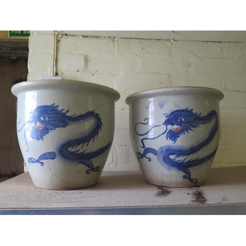 1698 - Two 'Dragon' Glazed Plant Pots