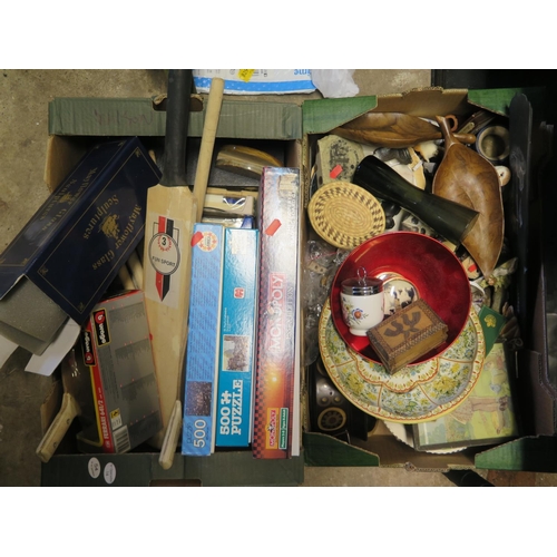 1705 - Two Boxes of Oddments including ornaments, games, cricket bat, etc.