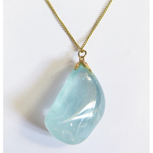 175 - A 9ct Gold Necklace with polished blue stone pendant, necklace 43cm, 17.7g