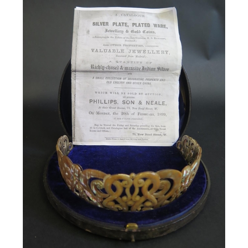 195 - A Victorian Cased Silver Gilt and Mother of Pearl Diadem, London 1892, HA, 123g. Sold together with ... 