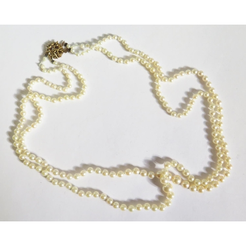 249 - A Twin Strand Graduated Cultured Pearl Necklace with 9ct gold clasp, c. 53cm, largest pearl c. 8mm