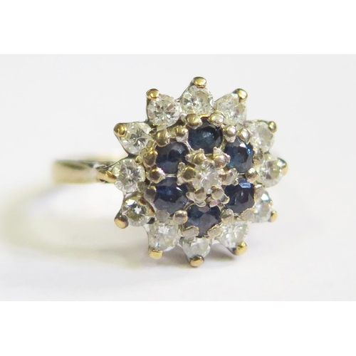 288 - A 9ct Gold, Sapphire and White Stone Cluster Ring, size L, 3.3g