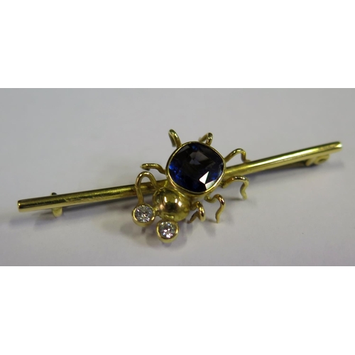 333 - An 18ct Gold, Sapphire and Diamond Bug Brooch, sapphire 8x7mm, 52mm, 5g