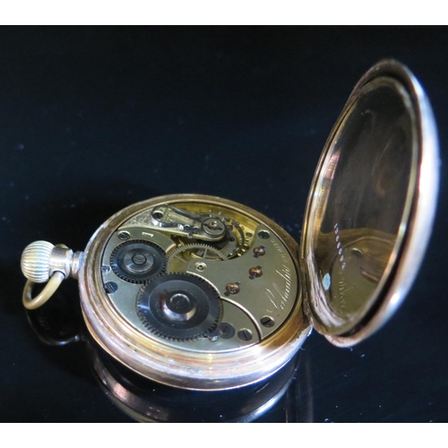 459 - An OMEGA Open Dial Keyless Pocket Watch in gold plated case, movement engraved Labrador, enamel dial... 