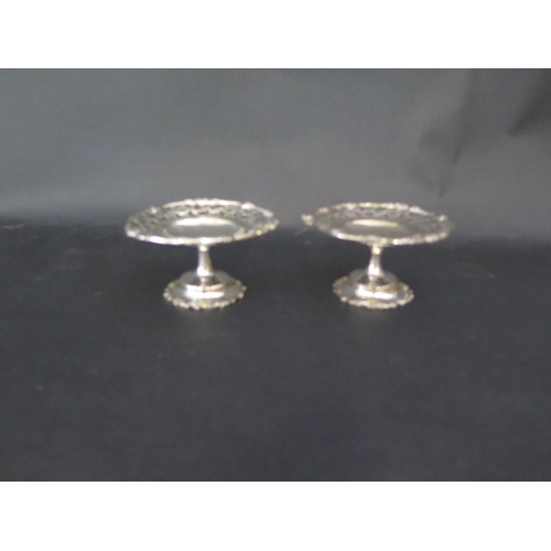 664 - A Pair of George V Silver Tazzas with a pierced scrolled foliate border, 11cm diam., 6cm high, Birmi... 