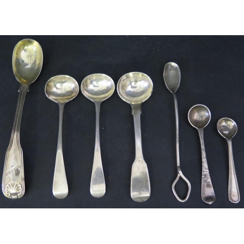 678 - A Pair of Peter and William Bateman Salt Spoons, other Georgian condiment spoons etc., 66g