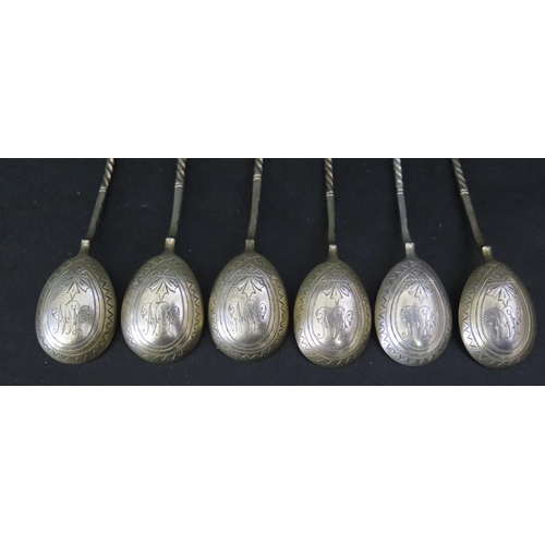 695 - A Set of Six Russian .84 Silver Teaspoons, 102g