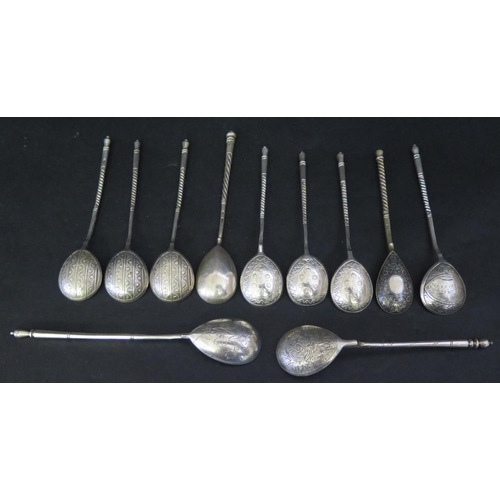 696 - Two Sets of Three Russian .84 Silver Teaspoons and five others, 194g