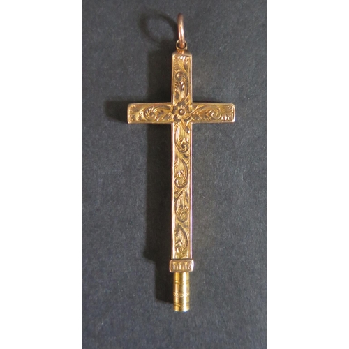 709 - An Unmarked Gold Cross Fob Pencil, c. 5cm extended