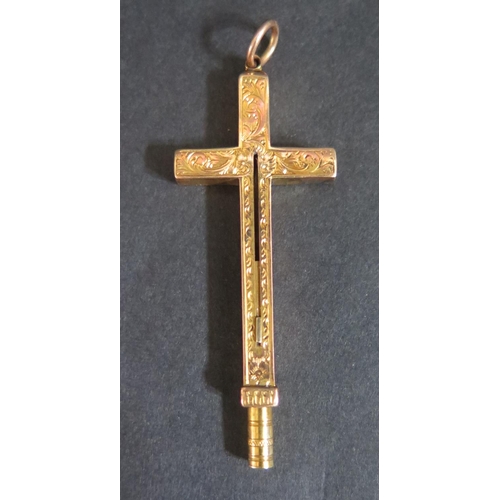 709 - An Unmarked Gold Cross Fob Pencil, c. 5cm extended