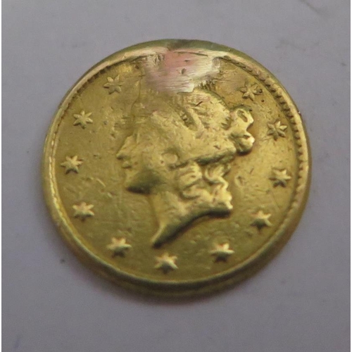 710A - A U.S.A. 1853 Gold One Dollar, 1.6g. A/F