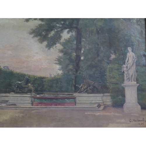 751 - C. Cuisant 1894, French school, Formal Garden Scene, oil on canvas, 54x36cm, faded labels verso, gil... 