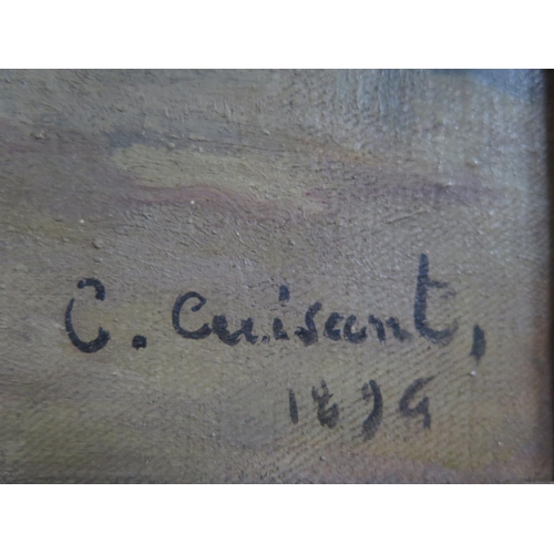 751 - C. Cuisant 1894, French school, Formal Garden Scene, oil on canvas, 54x36cm, faded labels verso, gil... 