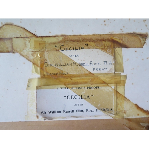 751a - William Russell Flint Print, pencil signed, label verso 'Cecilia', 73x41cm