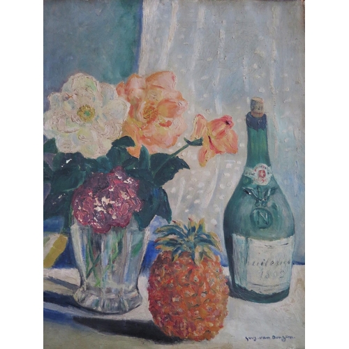 756 - Guus van Dongen, Still Life, unframed oil on canvas, 46x38cm, French paper labels verso and 8F in ed... 