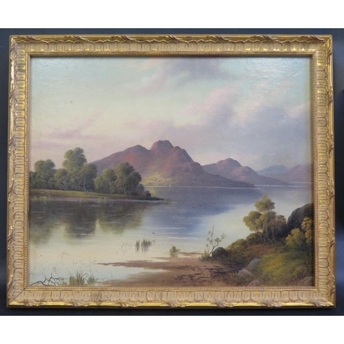 759 - Cecil A. Williams?, Mountainous Lake Scene, oil on board, 37x30cm, framed