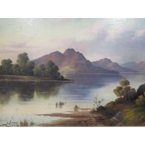 759 - Cecil A. Williams?, Mountainous Lake Scene, oil on board, 37x30cm, framed