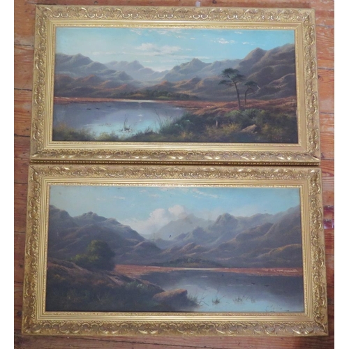 761 - C. Leslie (1835-1890), A Pair of Mountainous Lake Scenes, oil on canvas, 59x29cm, framed