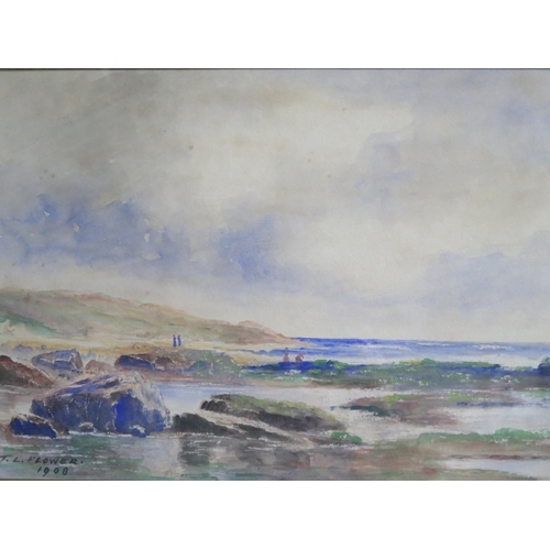 762 - T.L. Flower, Coastal Scene, watercolour, 50x29cm, framed