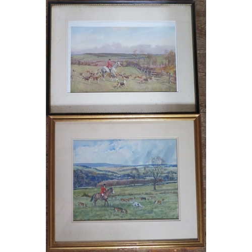 778 - Brain Rawling 77, The Hunt, watercolour, 45x35cm, framed and glazed, similarly sized print and a Chi... 