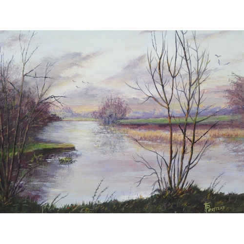 778d - F. Priestley, The Exe at Upexe, oil on canvas, 39x29cm, framed