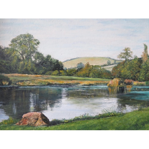 778e - River Scene, signed oil on board, 39x29cm, framed