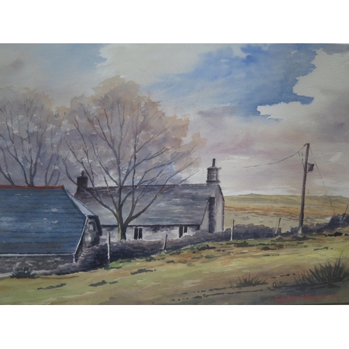 782 - Graham Ward, Farm Buildings on Dartmoor, watercolour, titled verso, 38x36cm, framed & glazed