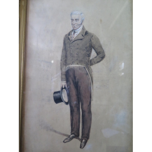 805 - J.W. Childs? 1852, Full Length Portrait of The Duke of Wellington, watercolour, 42x27cm, framed & gl... 