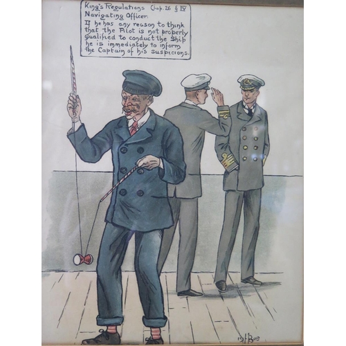 823 - King's Regulations, a pair of humorous Royal Navy prints, 23x18.5cm