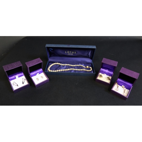 83 - Four Pairs of Silver and other Earrings and pearl necklace with silver gilt clasp