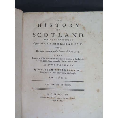 857 - William Robertson, The History of Scotland (Vol. 1 only), Second Edition, A. Millar 1759, full leath... 