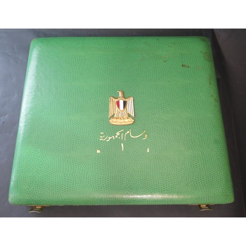 906b - Egypt _ Order of The Republic 1st Class Cased Set of Insignia. Some loss to enamel