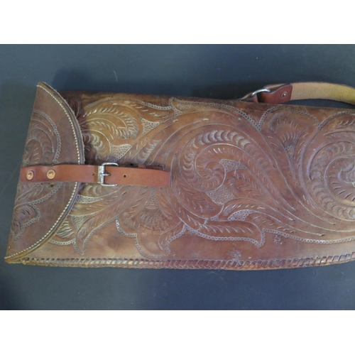 922 - An American Tooled Leather Rifle Case (c. 106cm long), R. MacLeod & Sons soft case and others