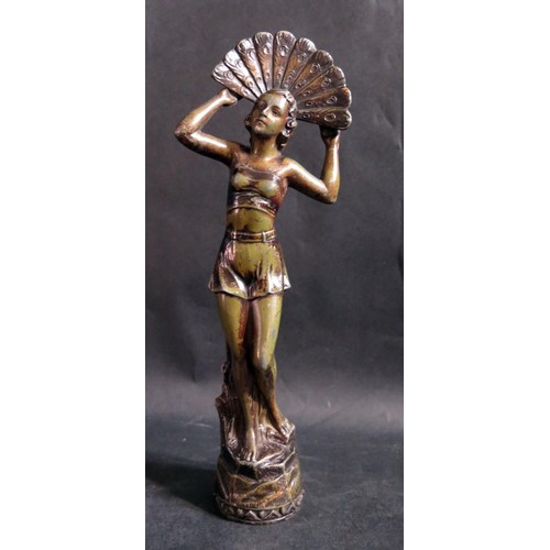 1196b - An Art Deco Spelter Figurine of a young lady with fan, 28cm