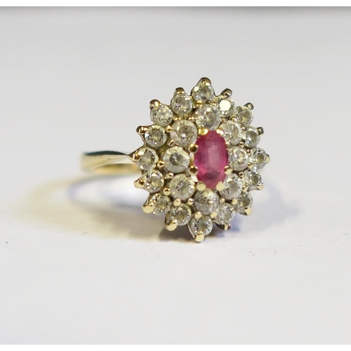 84 - A 9ct Gold, Pink Sapphire and Diamond Cluster Ring, size O.5, 2.9g