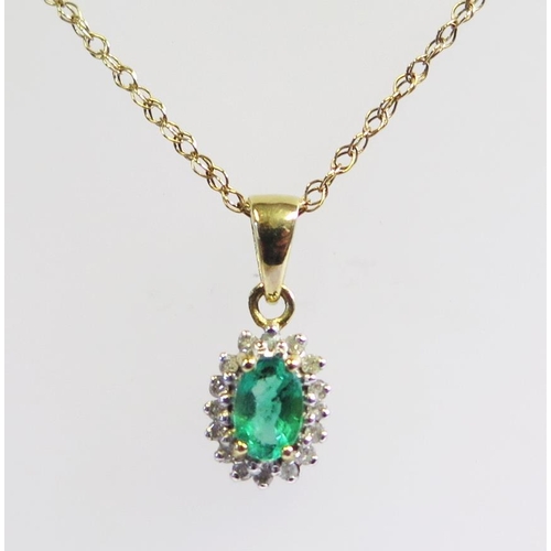 93 - A 9ct Gold, Emerald and Diamond Pendant Necklace, 1.8g