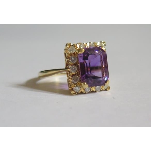 172 - An 18ct Gold, Amethyst and Diamond Ring, size L.5, 5.3g