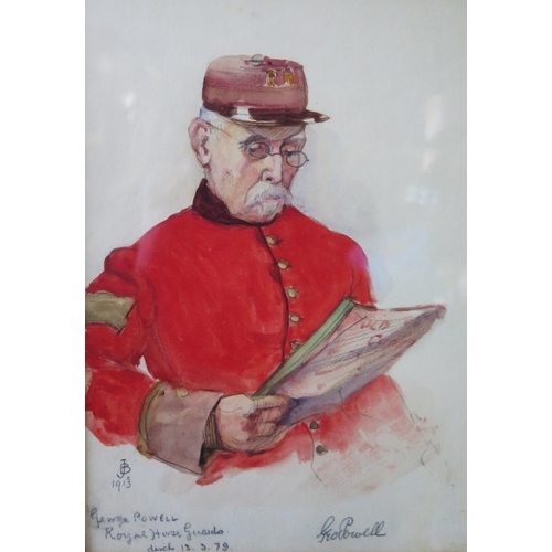 801 - JB 1913, Portrait of Chelsea Pensioner _ George Powell Royal Horse Guards, watercolour 26x18cm, fram... 